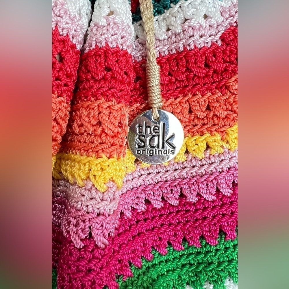 The Sak vintage Carry All Rainbow Striped Sling Boho Style backpack - Picture 6 of 9